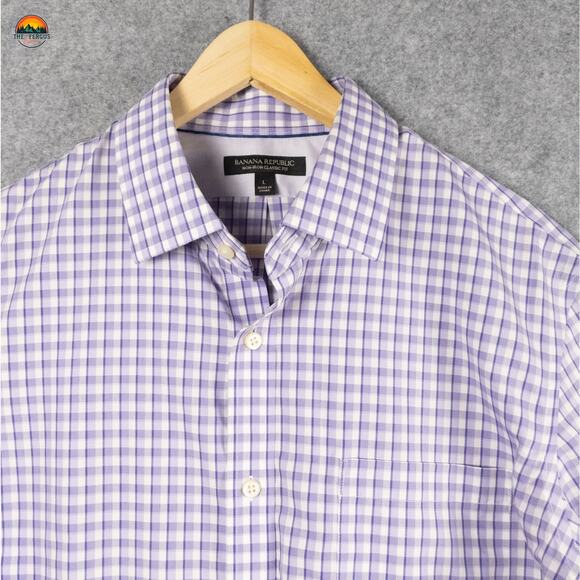 Banana Republic Dress Shirt Purple Plaid Classic Fit Long Sleeve Men's Large - Picture 3 of 10